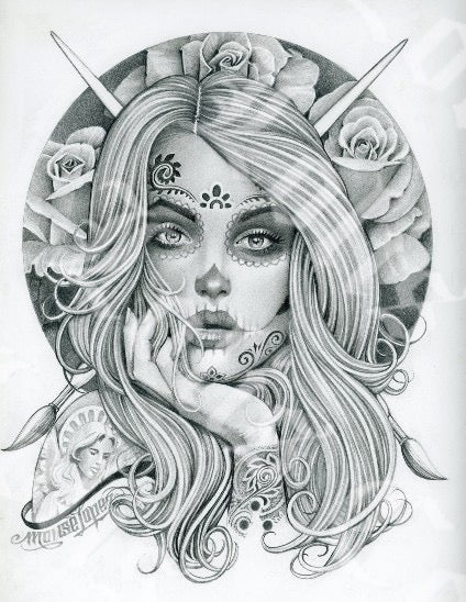 Print of Roses & Paintbrushes Woman by Mouse Lopez